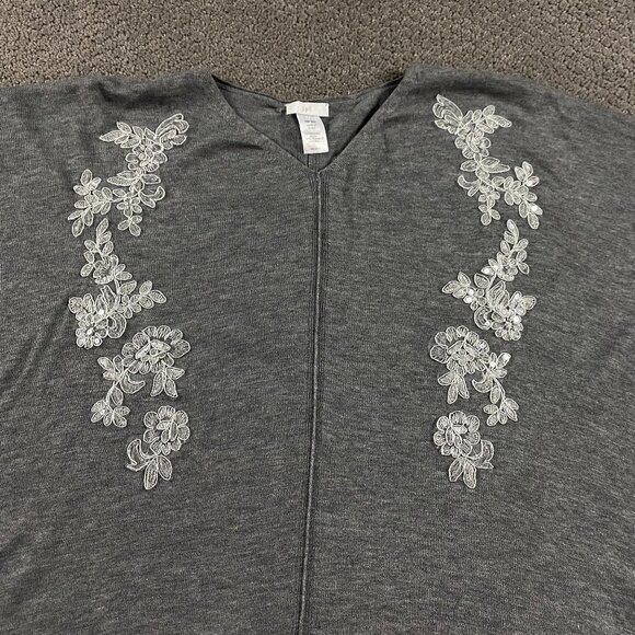 J. Jill Merino Wool Embroidered Floral Poncho Women's One Size Wrap Shawl Shrug - Picture 2 of 9